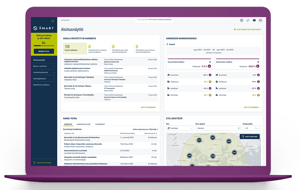 RPT SMARTin uusi dashboard.